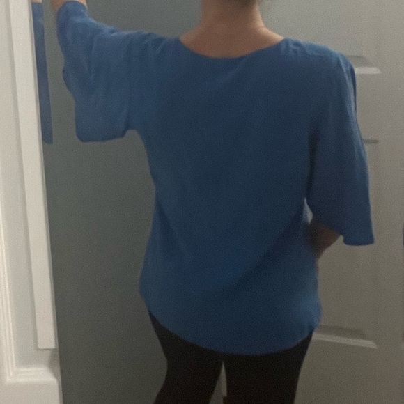 Ecru Royal Blue Short Sleeve Silk Blouse - Picture 3 of 7